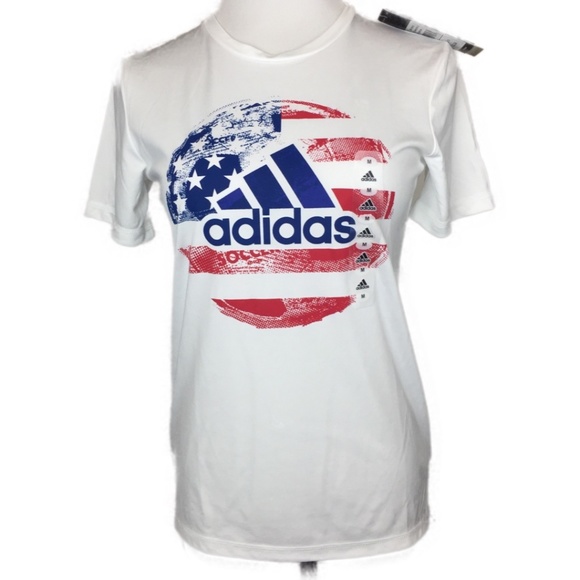 Adidas Tops Women Tee Shirt White Red Blue Size M Poshmark